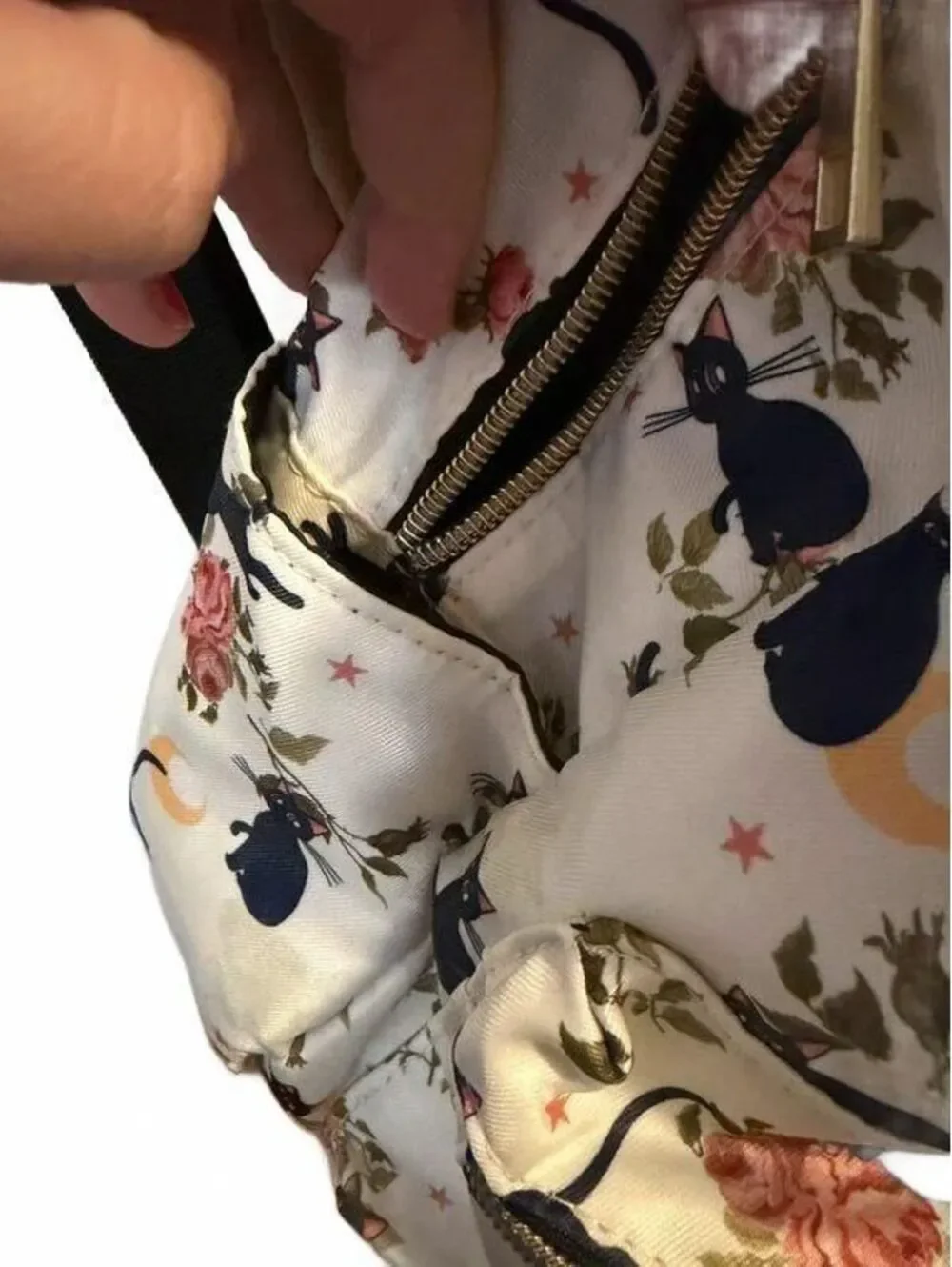 Sailor Moon Luna Floral Mini Backpack Hot Topic Black Cat Cream Gold Hardware